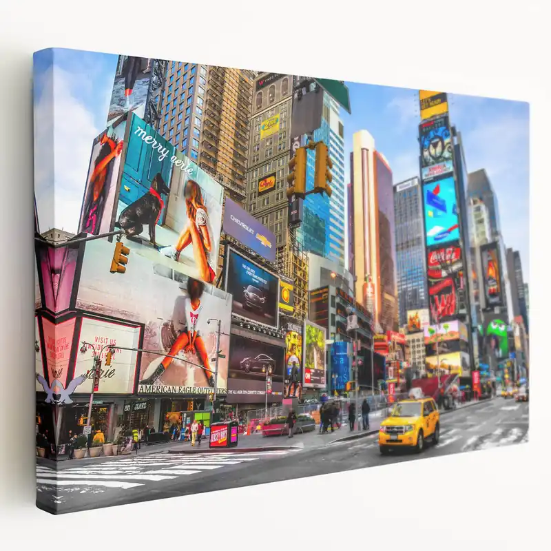 Discount Iconic Times Square Wall Art with NYC Taxi - New York City Canvas Print