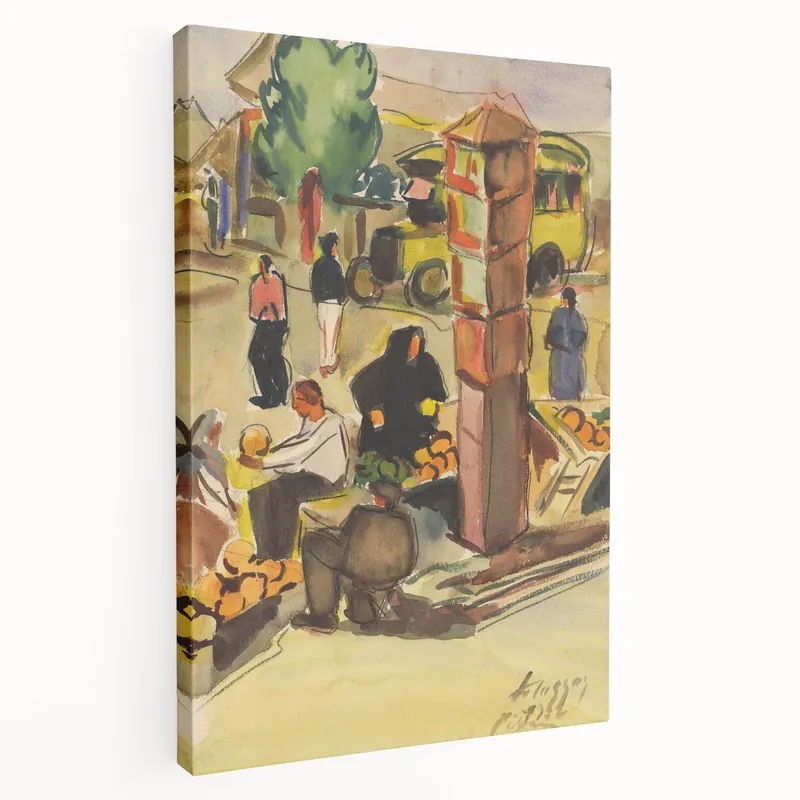 Realism Art Print of Bustling Market Scene - Vibrant Street Life Last Chance