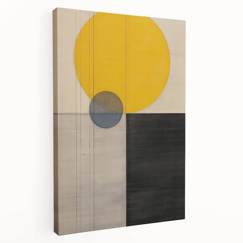 Order Now Geometric Minimalist Wall Art - Yellow Black and Gray Circle Design