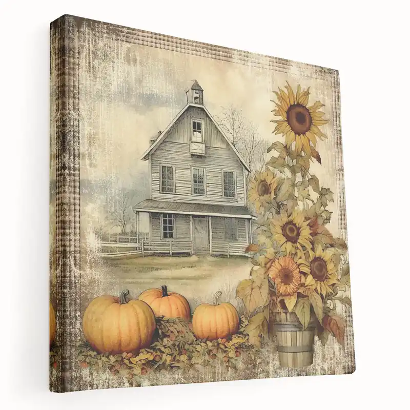 Hot Picks Farmhouse Wall Art with Sunflowers and Pumpkins - Vintage Country Decor