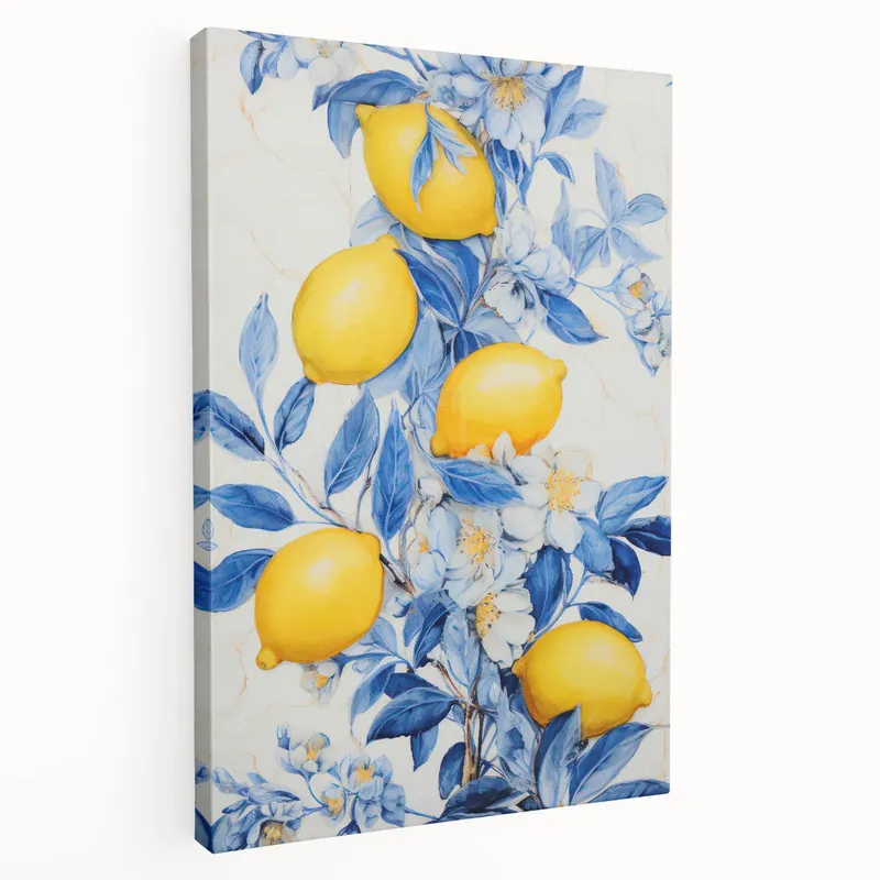 Best Seller Maximalist Wall Art – Elegant Lemon and Floral Design in Blue and Yellow