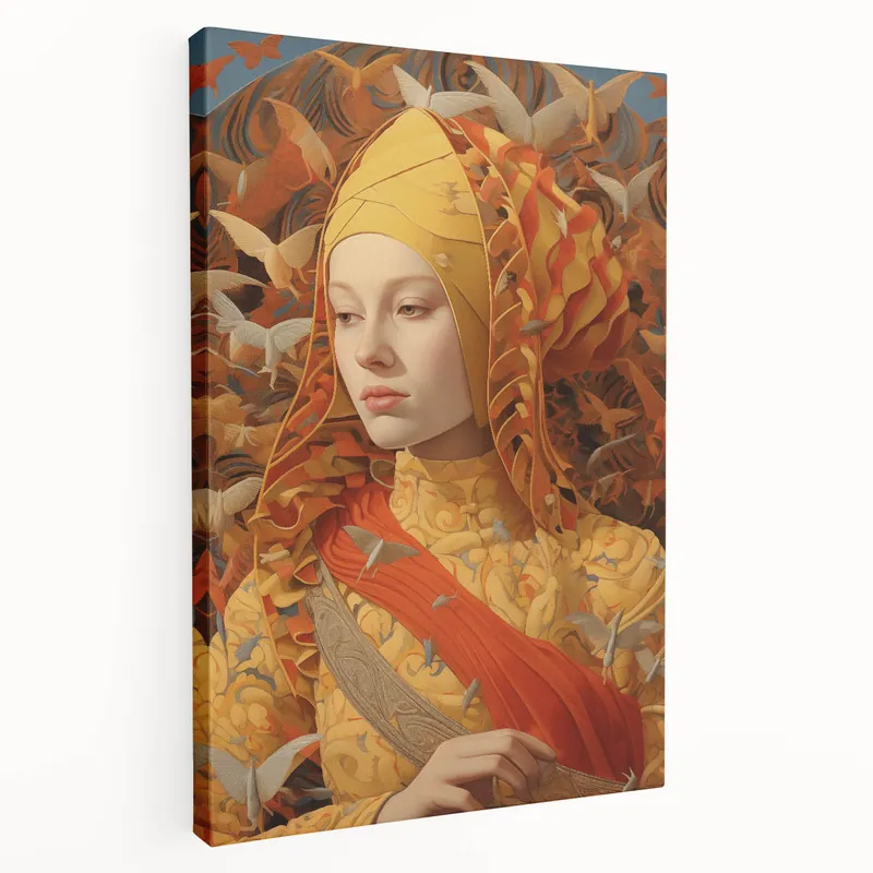 Top Pick Electric Wall Art – Vibrant Portrait of Woman with Birds Electric Art Print