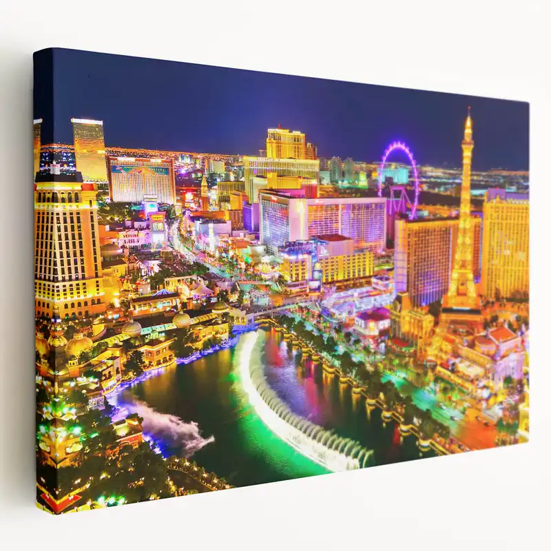 Neon Lights Art - Vibrant Las Vegas Strip Night Photography Canvas Crafted
