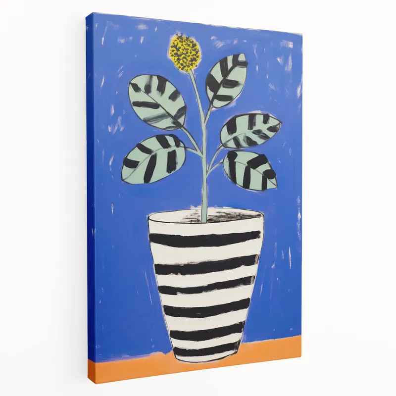 Worldwide Shipping Vibrant Electric Botanical Art - Modern Blue and Yellow Plant Wall Decor
