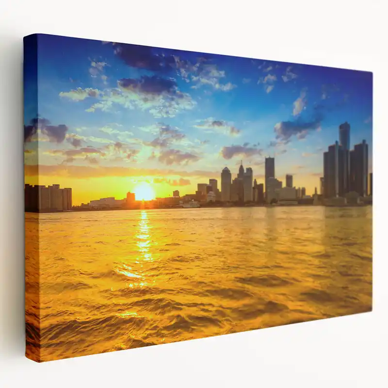 Detroit Wall Art - Vibrant Detroit Skyline Art at Sunset Direct From Factory