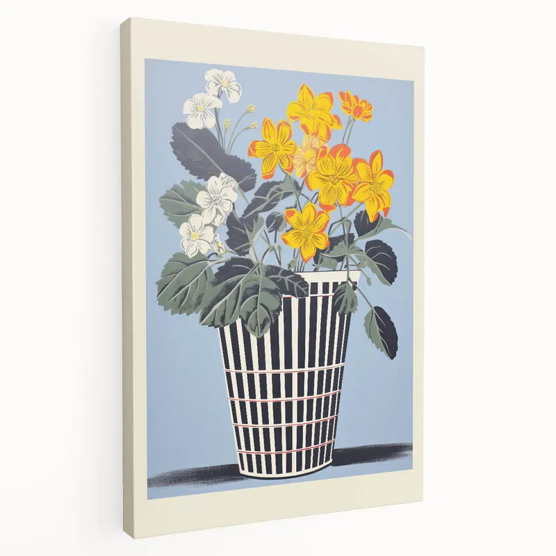 Electric Art Canvas - Bold Yellow and White Floral Arrangement in Blue Mega Sale