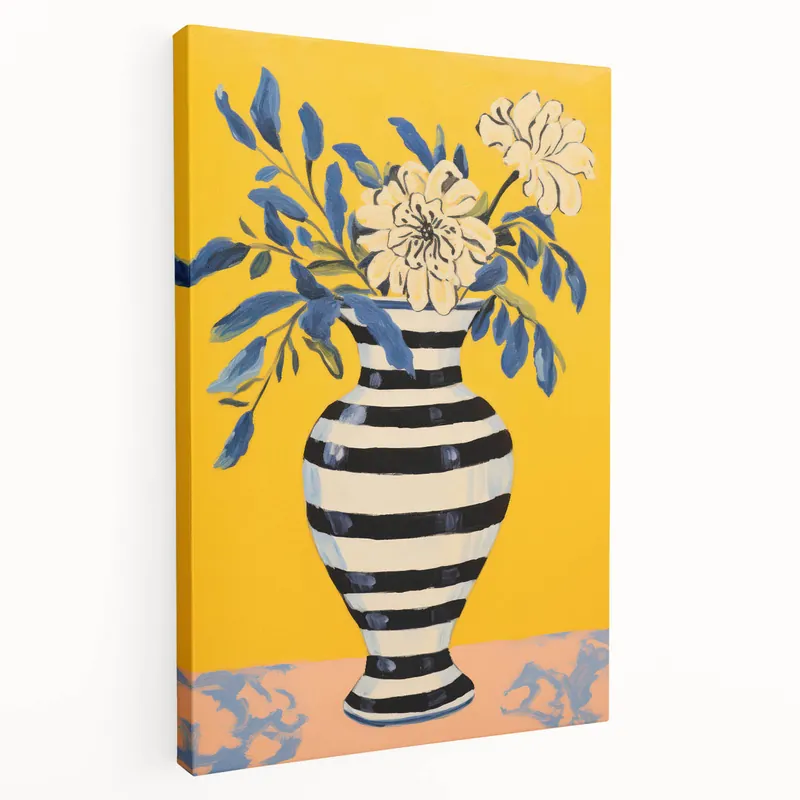 Vibrant Floral Electric Art: Modern Striped Vase Canvas Wall Print Limited Offer
