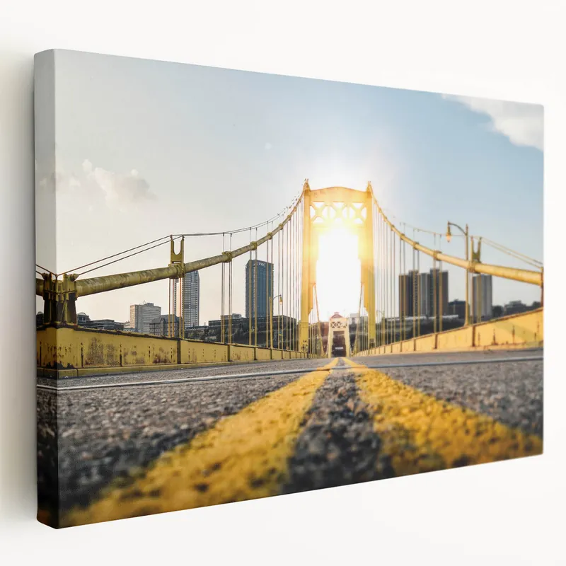 Best Choice Pittsburgh Landmarks Canvas Prints – Sunset on Iconic Yellow Bridge Art
