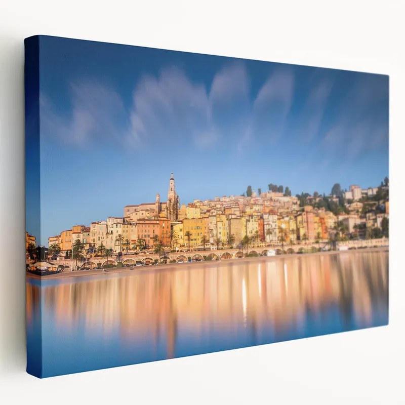 Europe Scenery Art - Vibrant Monaco Coastal View with Colorful Houses Flash Sale