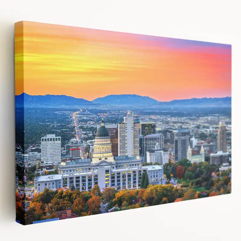 Salt Lake City Art Prints - Sunset Skyline View with Utah State Capitol Next Day Delivery
