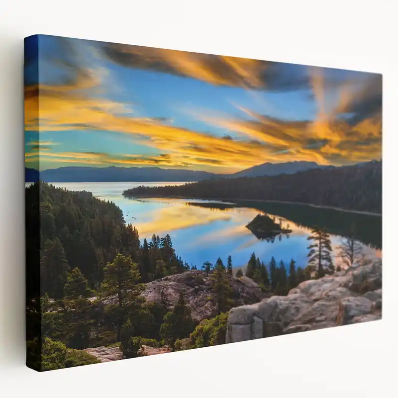 Emerald Bay Sunset Art - Scenic Tahoe Landscape Canvas Prints No Minimum Order