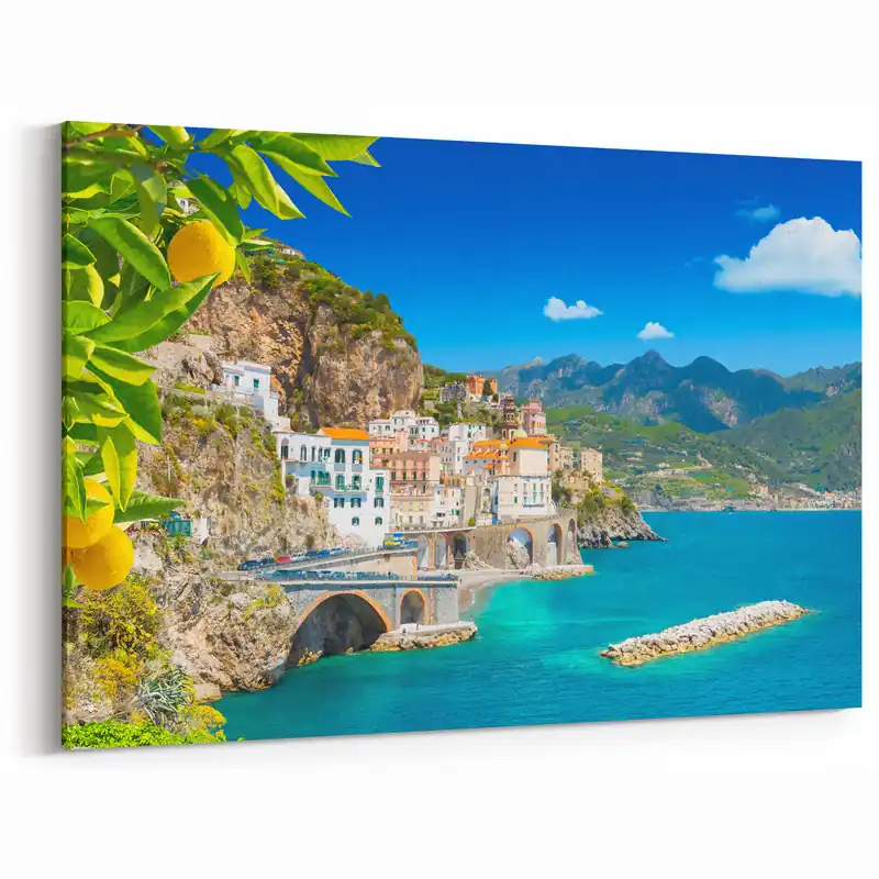 Amalfi Coast Canvas Prints - Vibrant Italy Coastal Art with Lemon Grove Final Sale