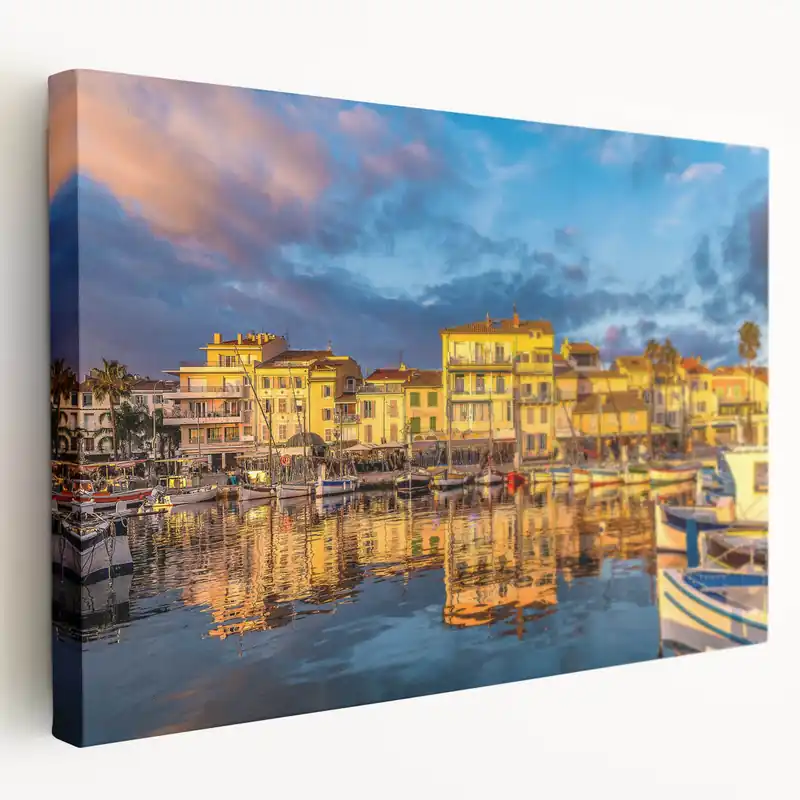 Price Cut South of France Wall Art - Sunset Waterfront Scene in Provence Harbor