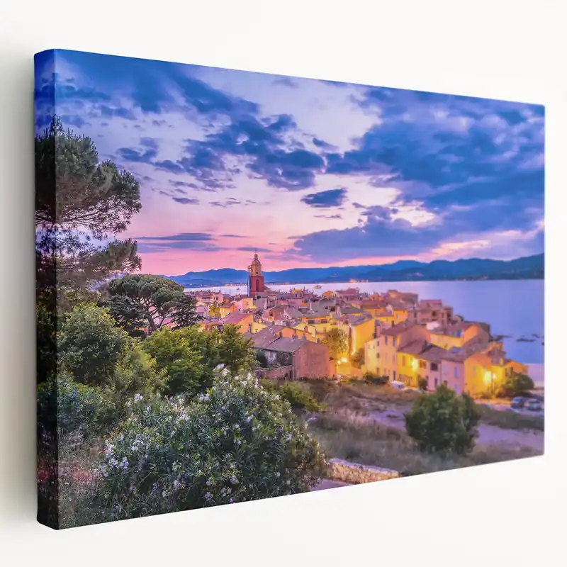 Special Offer Provence Wall Art – Sunset Over Coastal Town with Sea and Skyline