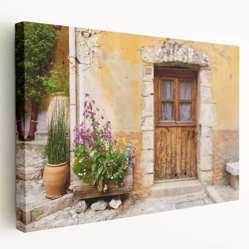 Today Only Provence Home Decor – Rustic Wooden Door with Flowers and Stone Walls