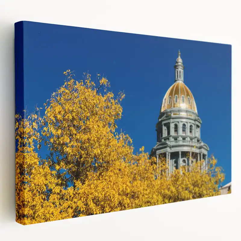 Direct From Manufacturer Denver Capitol Dome with Autumn Leaves - Colorado Wall Decor Print
