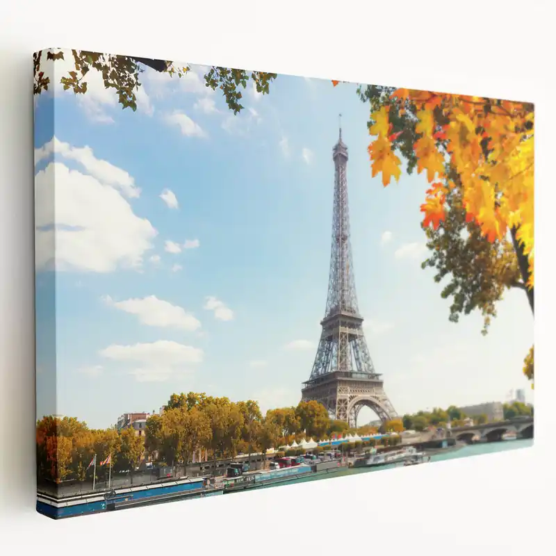 Paris Wall Art - Eiffel Tower with Autumn Leaves River View Limited Time