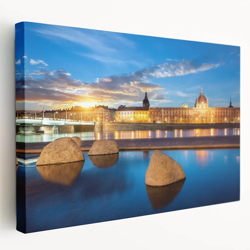 Express Delivery Lyon Cityscape Print - Sunset View Over Rhône River and Historic Lyon