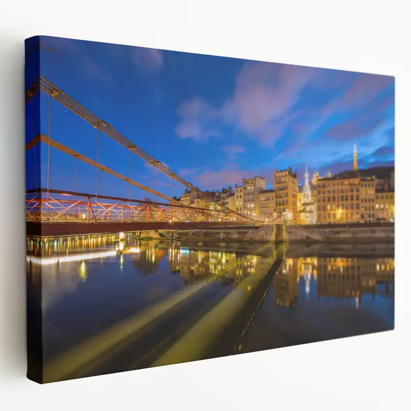 Free Shipping Lyon Skyline Painting - Nighttime Cityscape Over the Saône River
