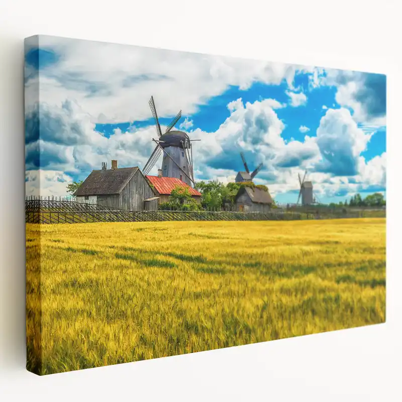 Fresh Stock Estonia Wall Art - Windmills and Fields in Scenic Estonian Countryside