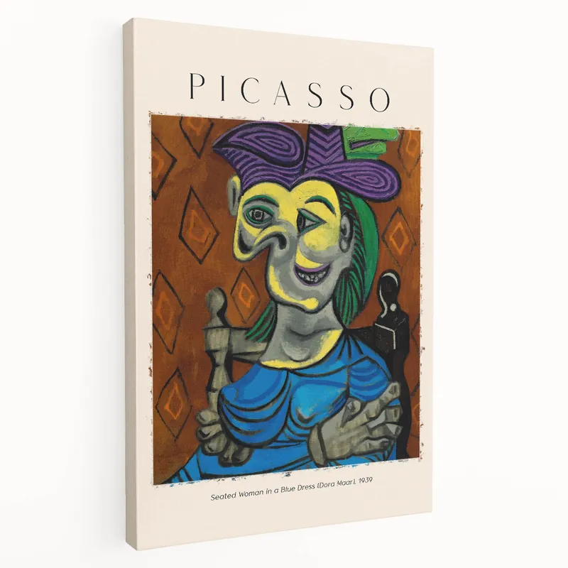 Picasso Wall Art | Seated Woman in Blue Dress | Cubist Canvas Art Print Low Price