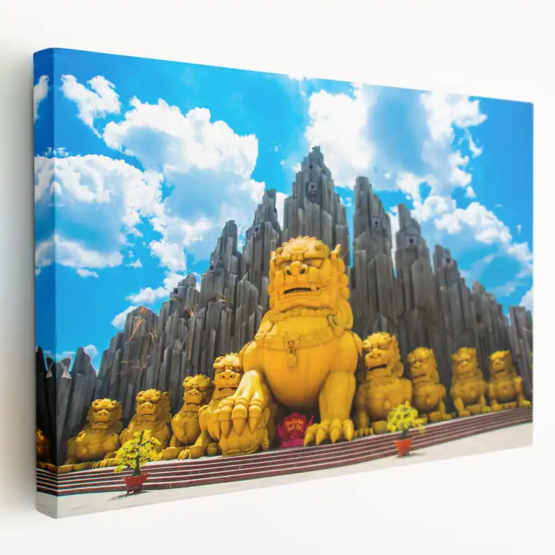 Majestic Yellow Lions - Vietnam Wall Art Asian Scenery Print Price Cut