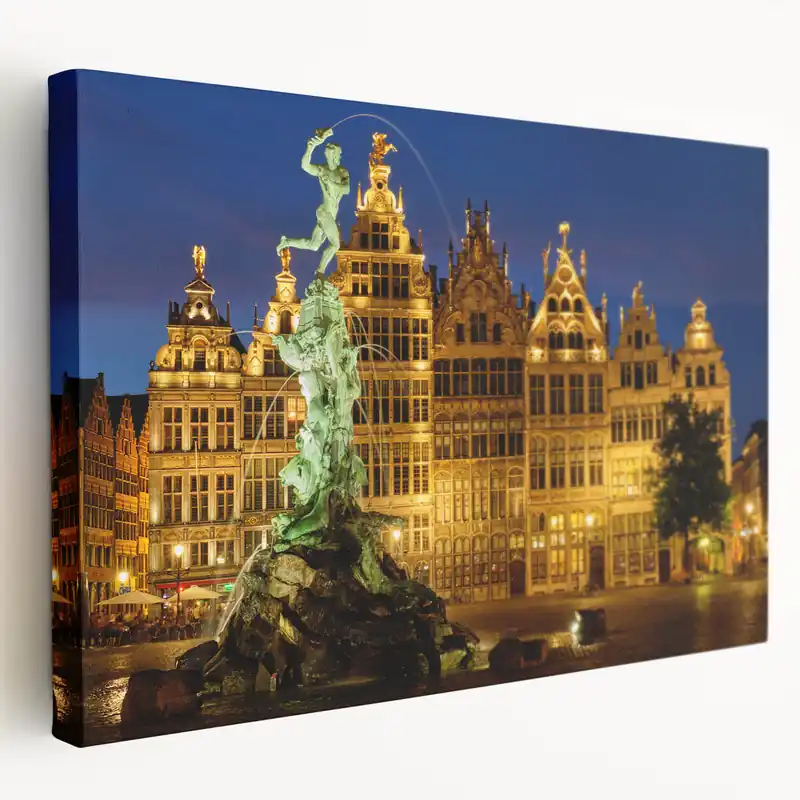 Belgium Travel Art – Antwerp's Brabo Fountain and Historic Square Buy Online