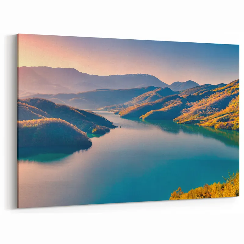 Scenic Albania Art - Serene Lake and Mountains Albania Landscape Print Viral