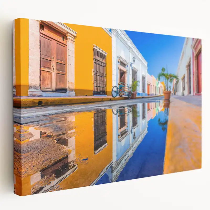 Colorful Yucatan Street Reflection - Mexico Yucatan Wall Art Print Holiday Sale