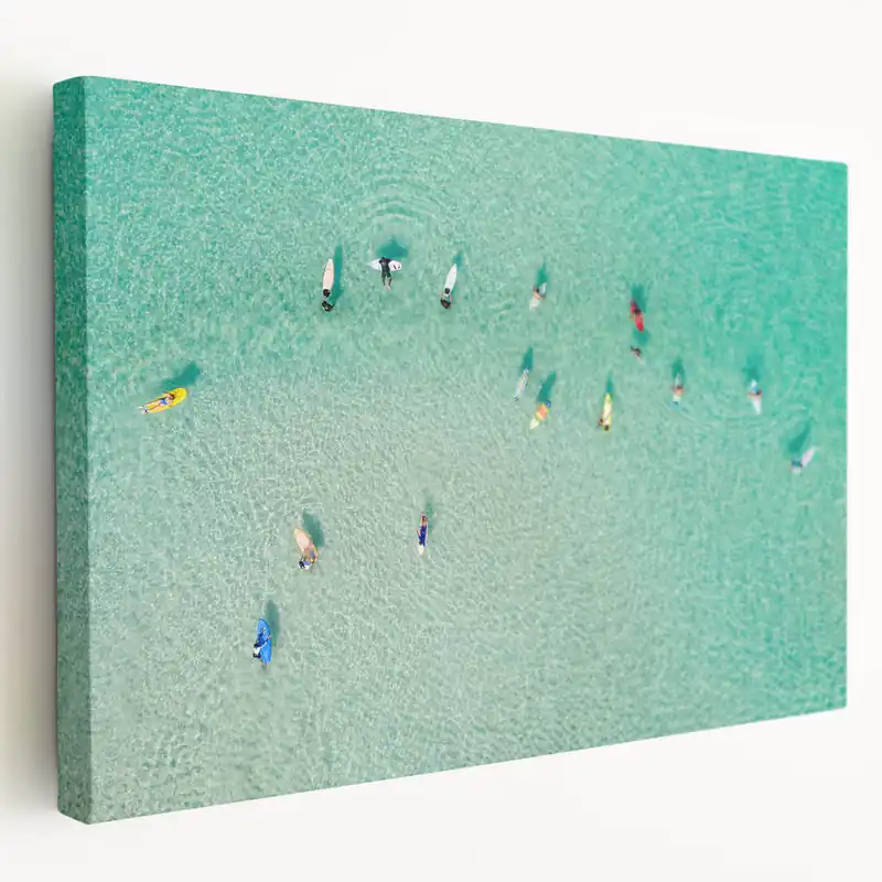 Reduced Price Malaysia Art Print – Surfers on Crystal-Clear Turquoise Waters from Above