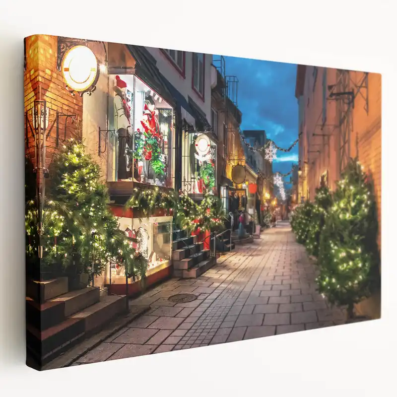 Festive Quebec Street Scene – Christmas Holiday Wall Art, Winter Decor Wholesale