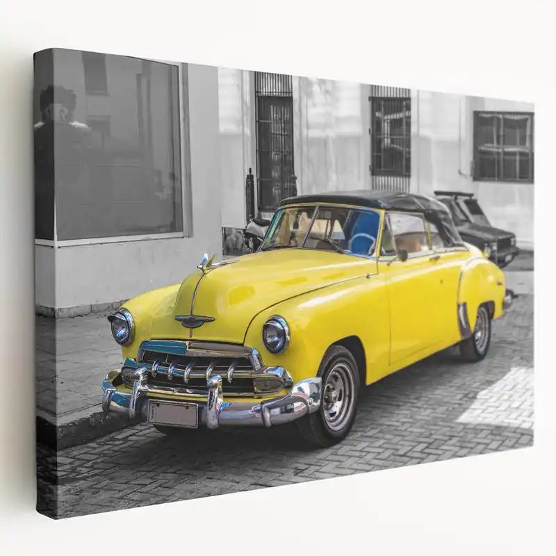 Exclusive Offer Vintage Cuba Posters – Classic Yellow Car in Havana Street Art