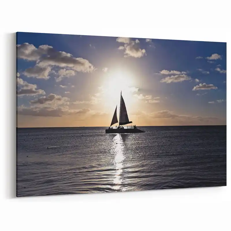 Caribbean Beach Art – Sailboat at Sunset on Scenic Aruba Canvas Print Super Sale