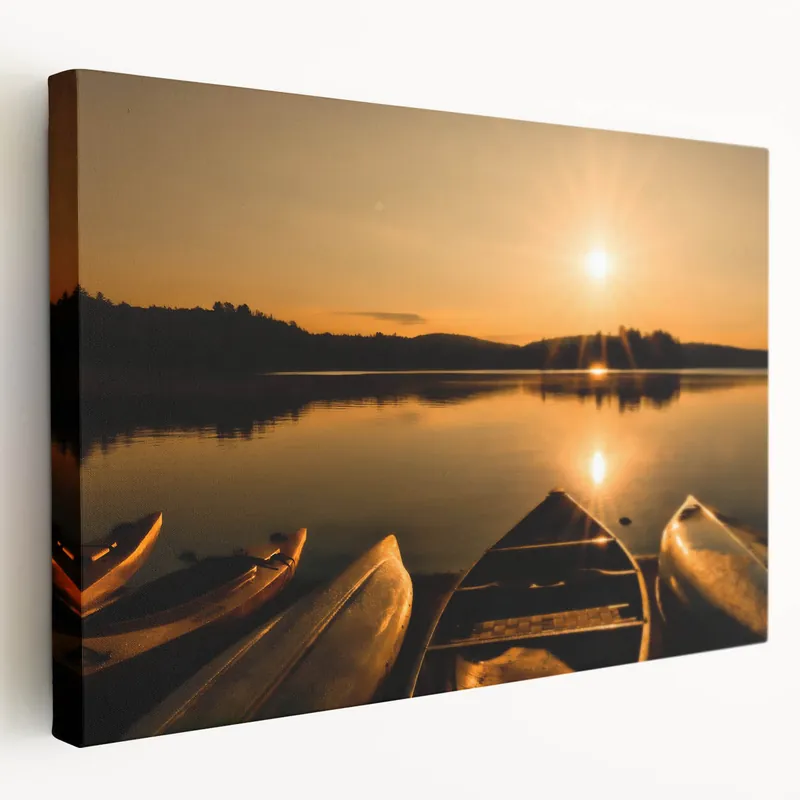 Canoes at Sunset – Serene Ontario Lake Landscape Wall Art Place Order