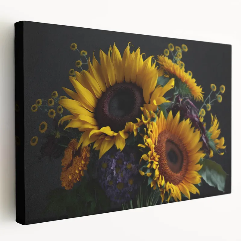 Vibrant Sunflower Bouquet Wall Art | Sunflower and Wildflower Canvas Print Holiday Sale