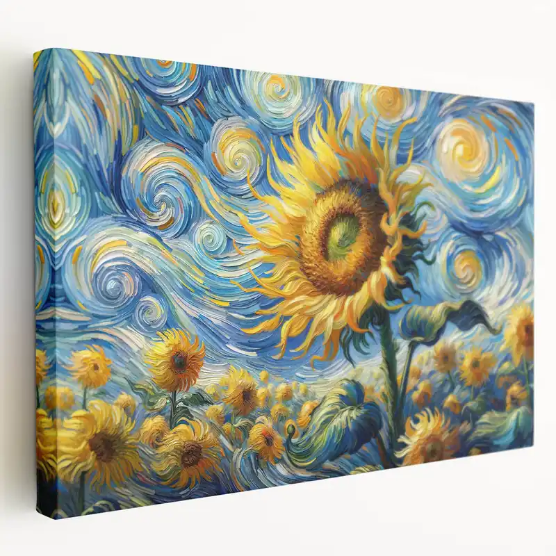 Whimsical Sunflower Wall Art | Vibrant Swirling Sunflower Canvas Print Same Day Shipping