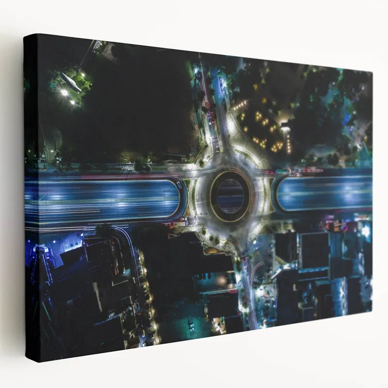 Mexico City Aerial Art - Night View of Illuminated Roundabout Canvas Best Choice