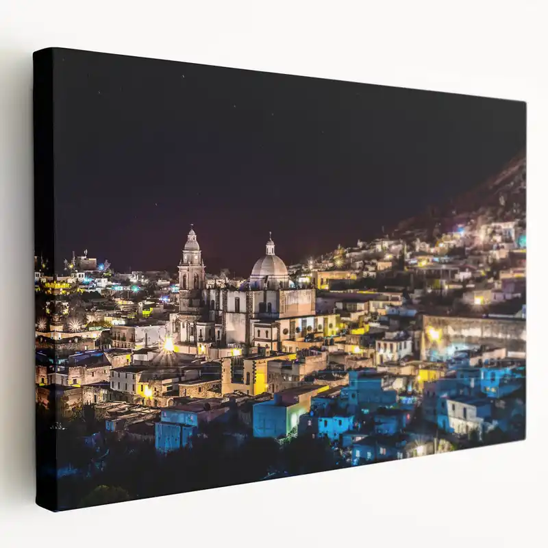 Get Yours Mexico City Skyline Art - Night View of Historic Hilltop Town Canvas