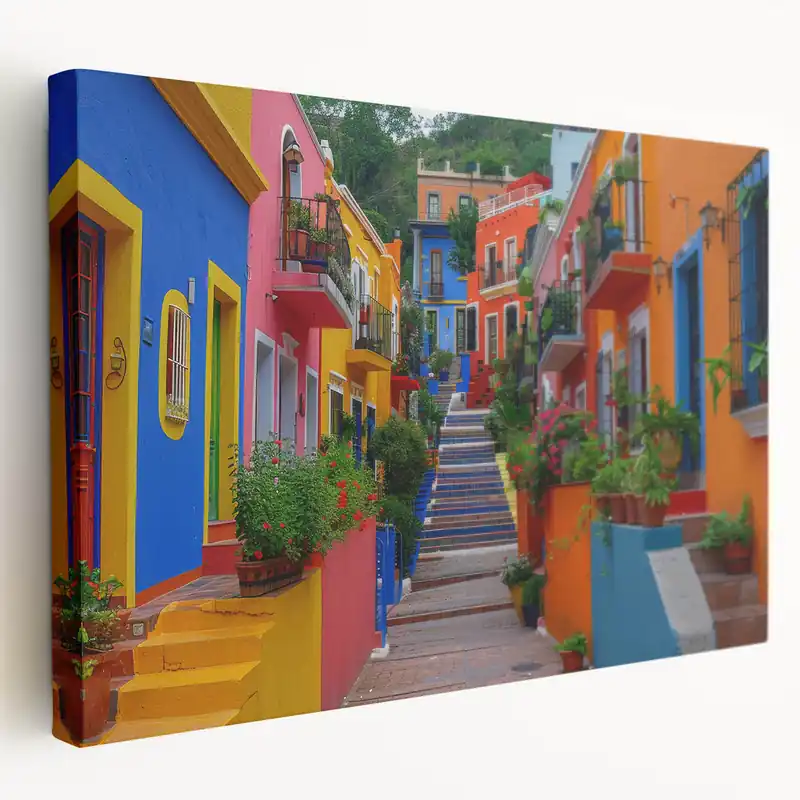 Guanajuato Wall Art - Colorful Street Stairs Canvas Hot Deal