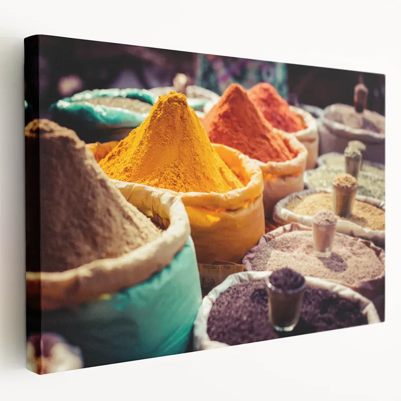 Worldwide Shipping Indian Spices Market Wall Art – Vibrant Cultural India Canvas Print