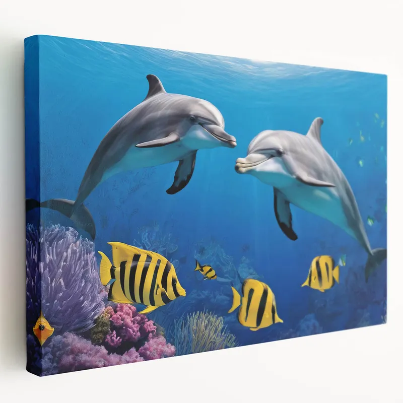 Big Sale Dolphins Underwater Art – Colorful Marine Life Wall Print for Home Decor