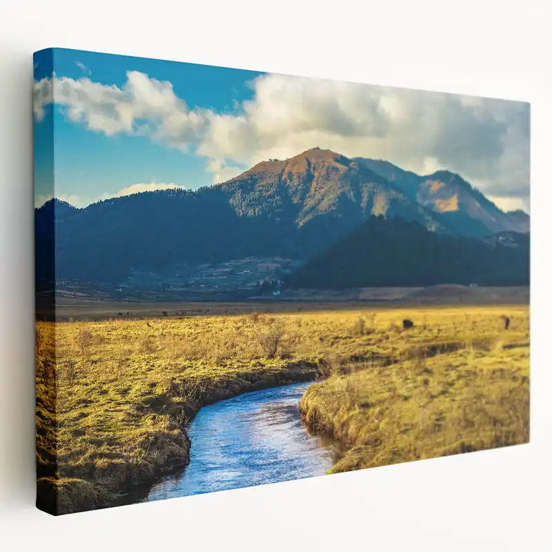 Golden Valley Bhutan Art - Bhutan Scenic Landscape Prints for Home Decor Order Now
