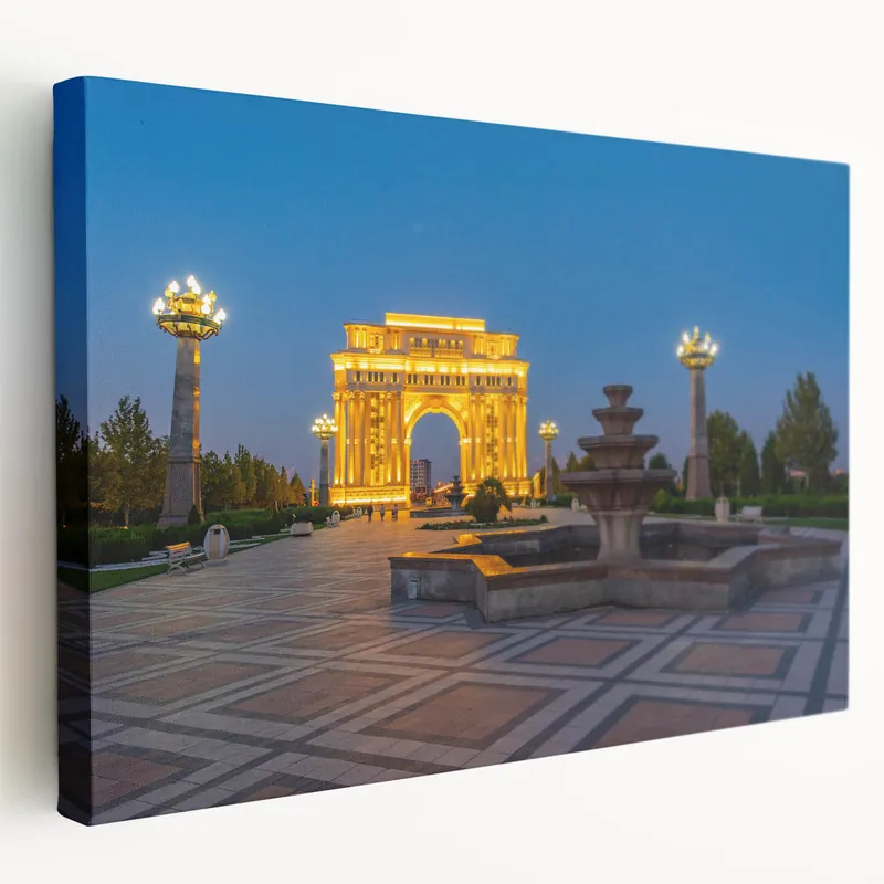 Buy Online Azerbaijan Archway Art - Illuminated City Landmark at Dusk Print