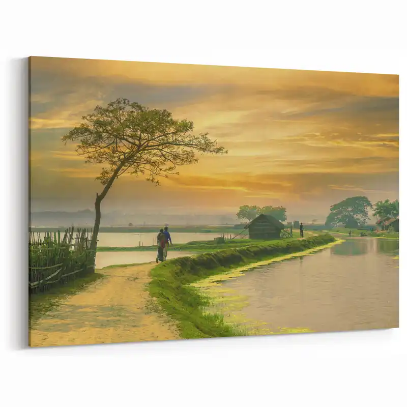 Time-Limited Sunset Stroll in Rural Bangladesh - Peaceful Countryside Wall Art