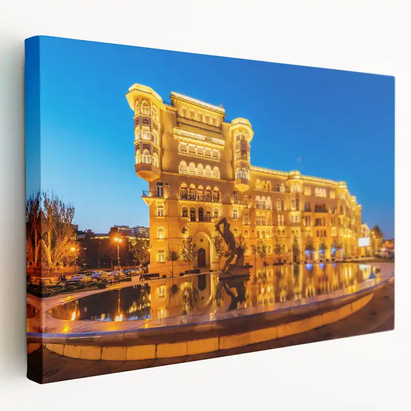 New Release Baku Cityscape at Night - Azerbaijan Skyline Art - Illuminated Landmark