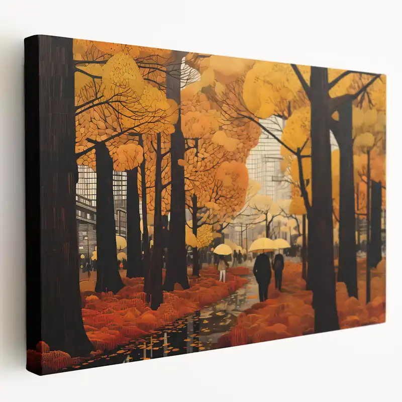Certified Autumn in the City – Modern Abstract Illustration of Fall Urban Landscape
