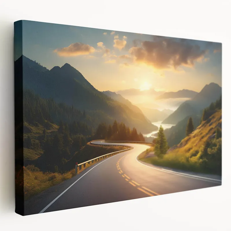 Top Rated Sunlit Mountain Road Wall Art - Scenic Pathway at Sunrise