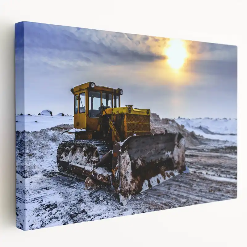 Vintage Bulldozer Wall Art - Winter Construction Scene Canvas Print Luxury