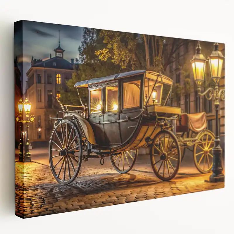 Elegant Horse Carriage at Night - Vintage Service Vehicle Wall Art Price Cut