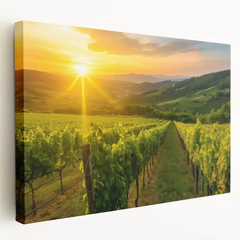 Direct From Manufacturer Vineyard Canvas Print - Golden Sunset Over Vineyard for Tranquil Decor